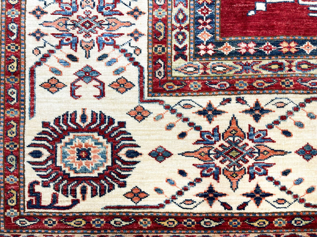 10x14 Red and Ivory Kazak Tribal Rug