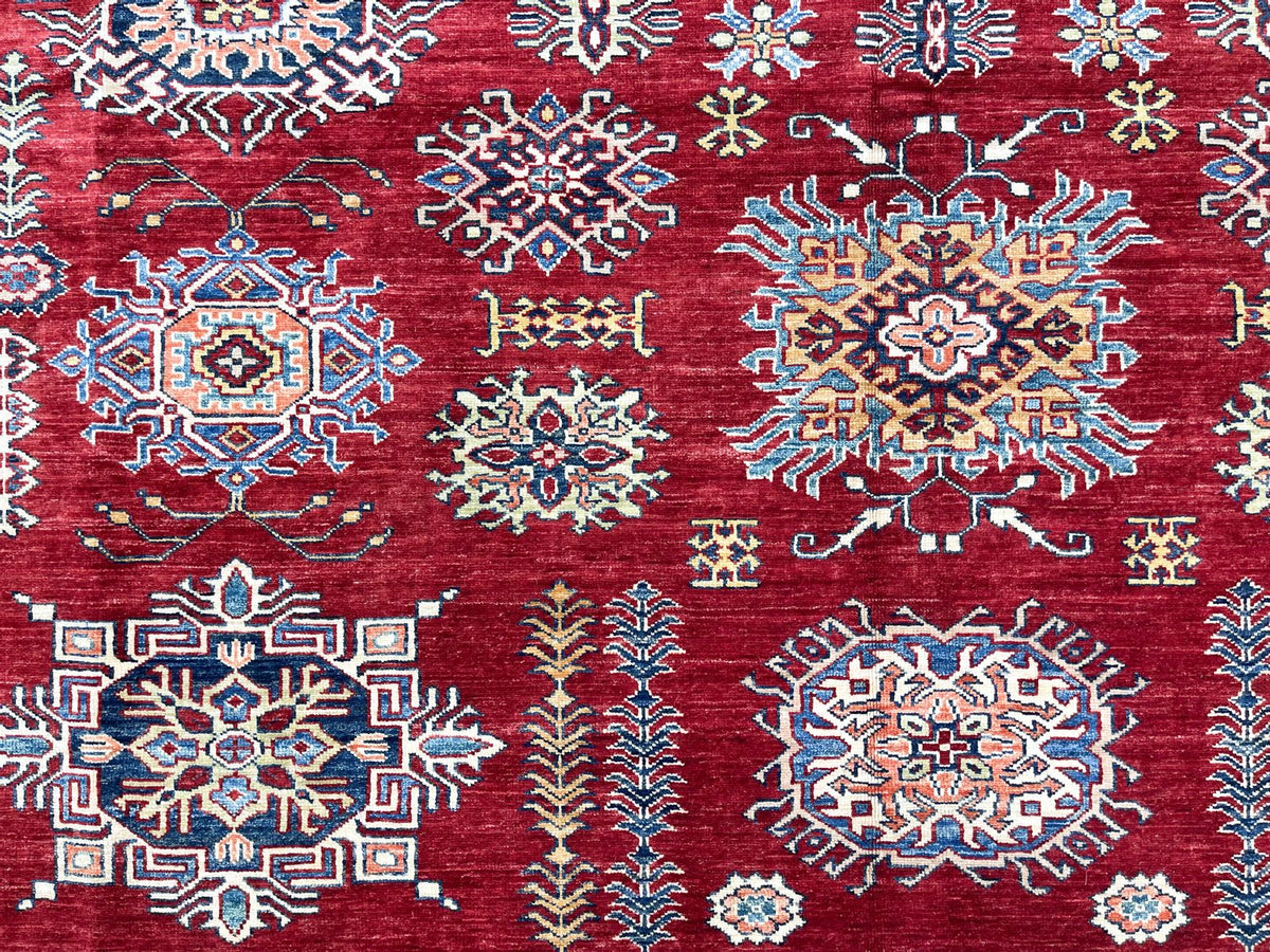 10x14 Red and Ivory Kazak Tribal Rug