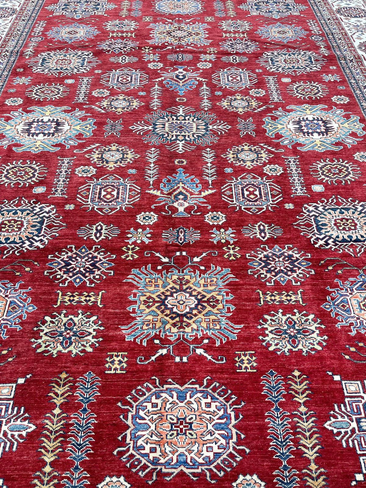 10x14 Red and Ivory Kazak Tribal Rug