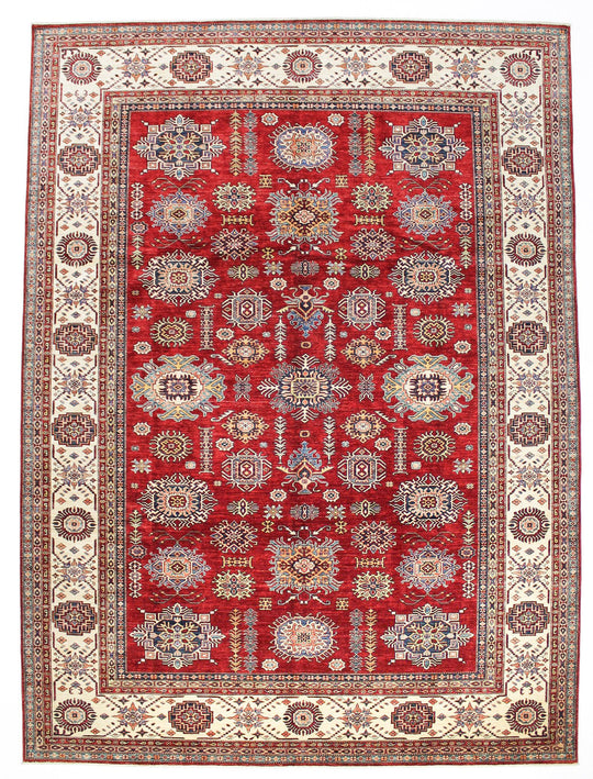10x14 Red and Ivory Kazak Tribal Rug
