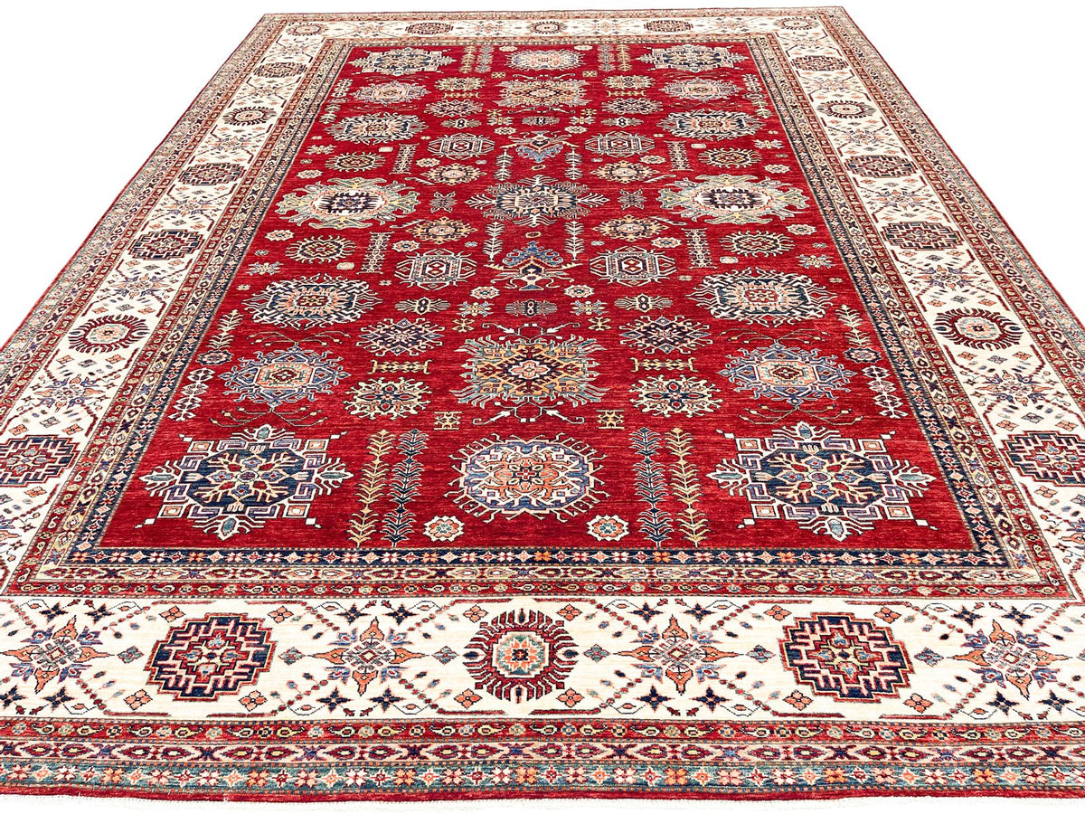 10x14 Red and Ivory Kazak Tribal Rug