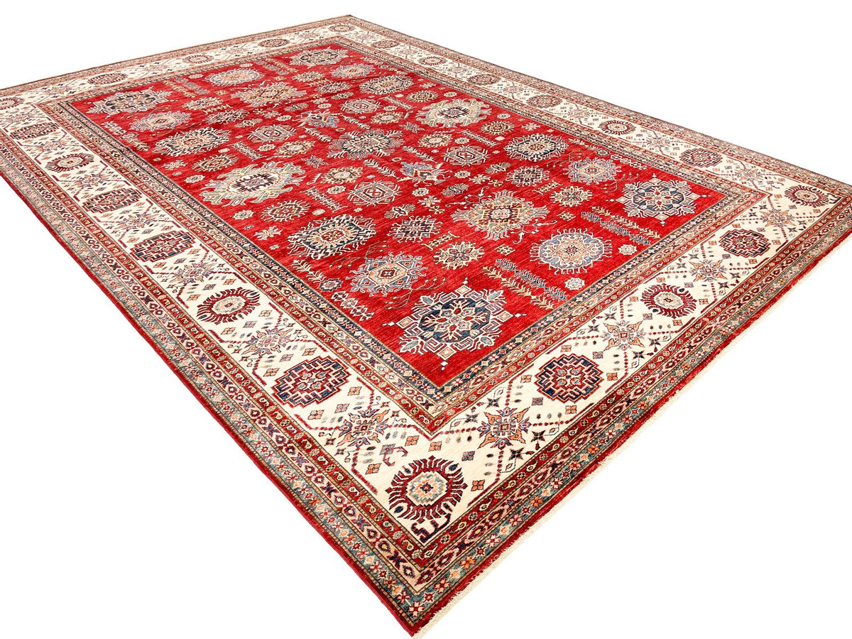 10x14 Red and Ivory Kazak Tribal Rug