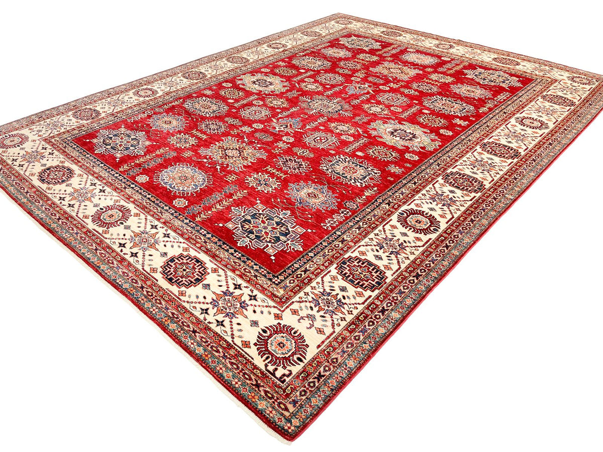 10x14 Red and Ivory Kazak Tribal Rug