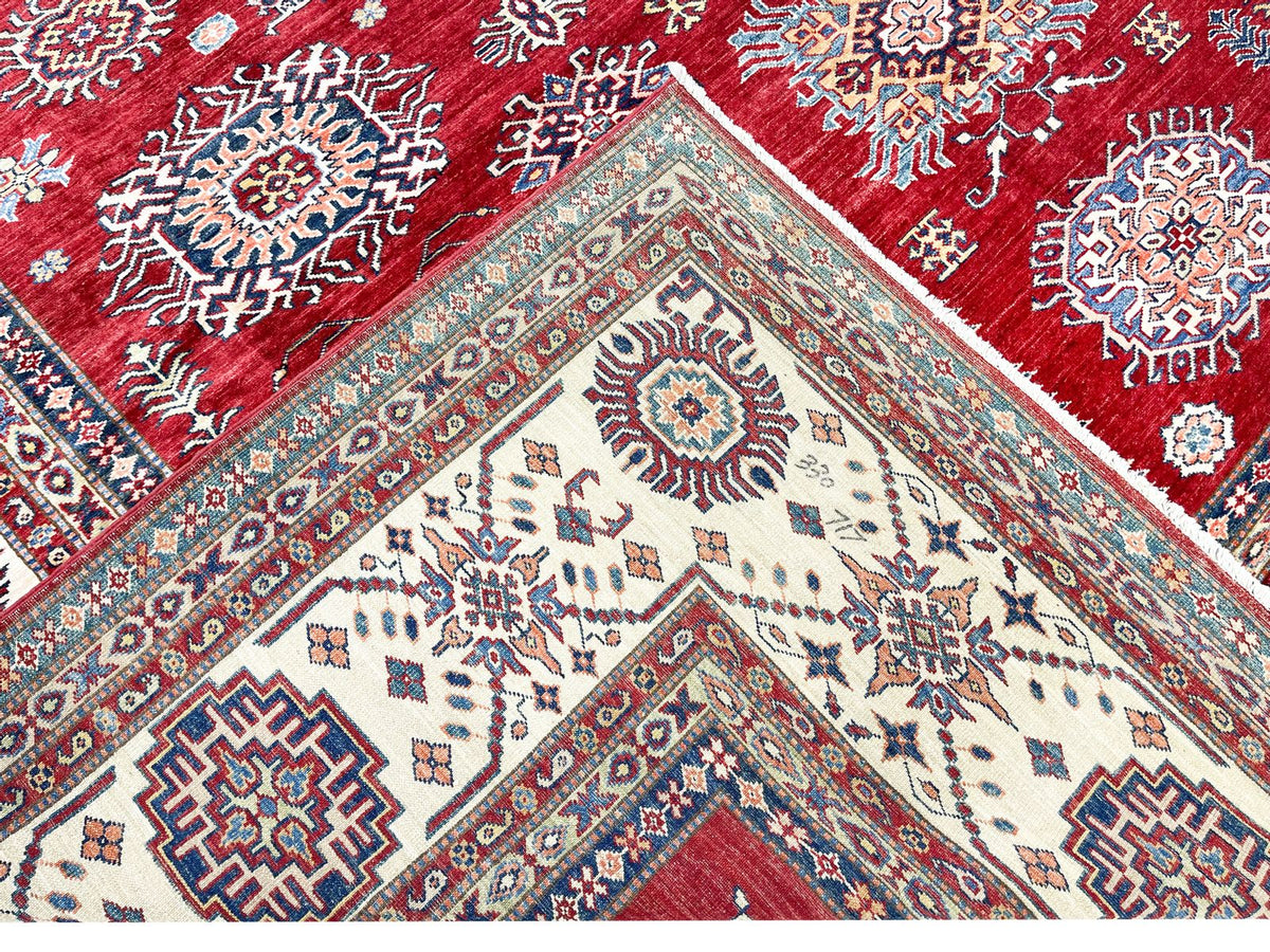 10x14 Red and Ivory Kazak Tribal Rug