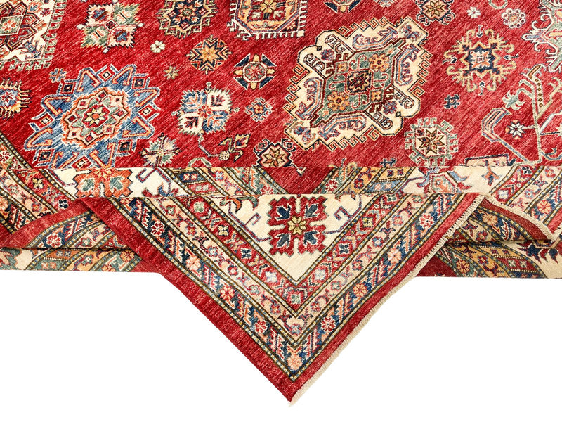 9x12 Red and Beige Kazak Tribal Rug