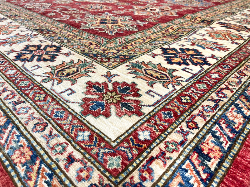 9x12 Red and Beige Kazak Tribal Rug