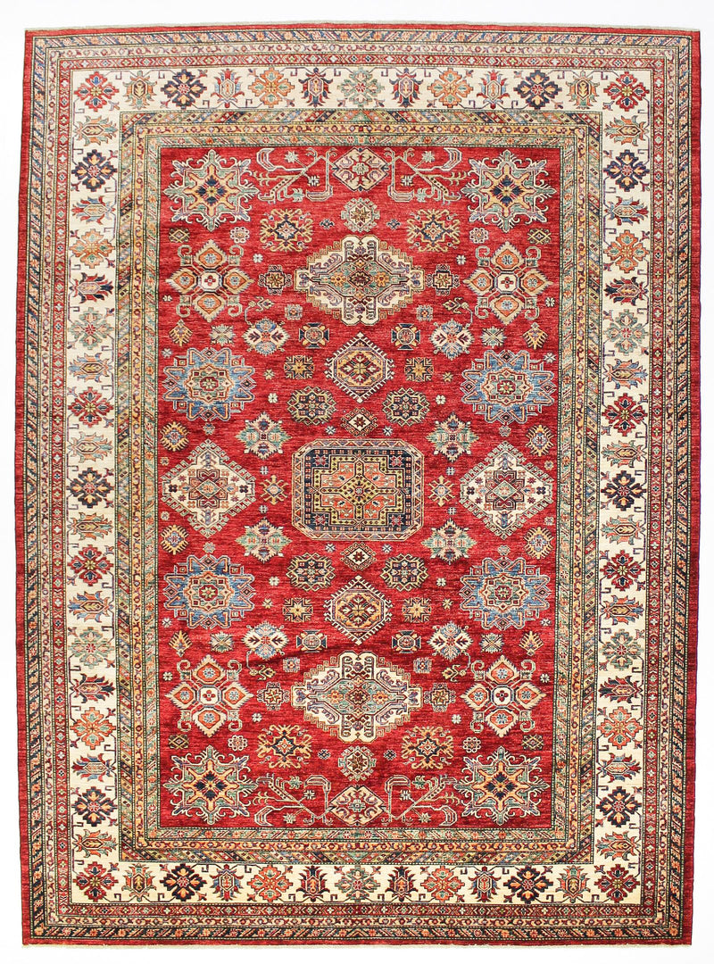 9x12 Red and Beige Kazak Tribal Rug