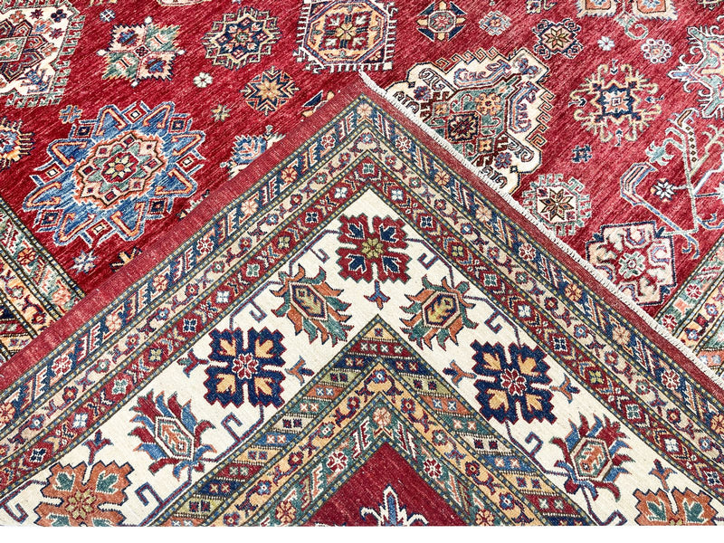 9x12 Red and Beige Kazak Tribal Rug