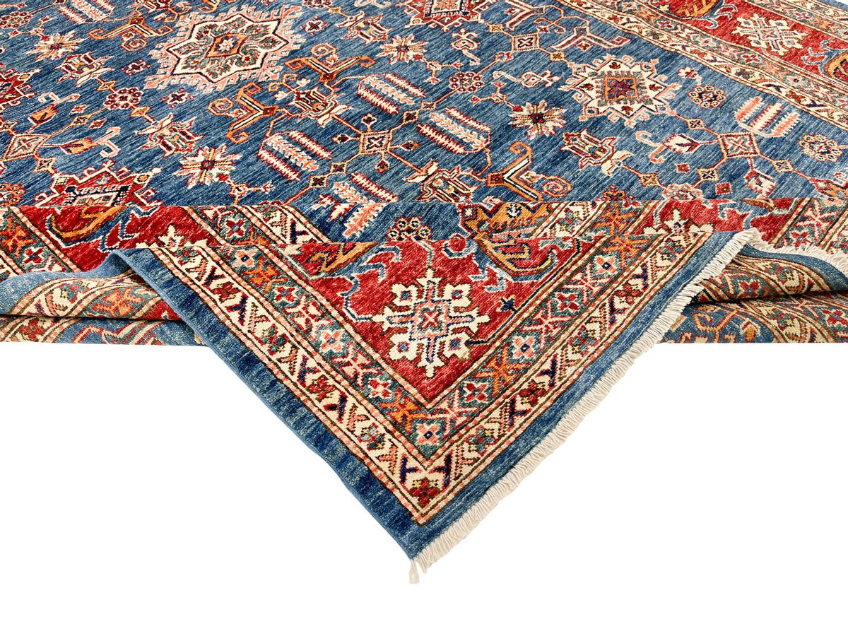 7x10 Light Blue and Red Kazak Tribal Rug