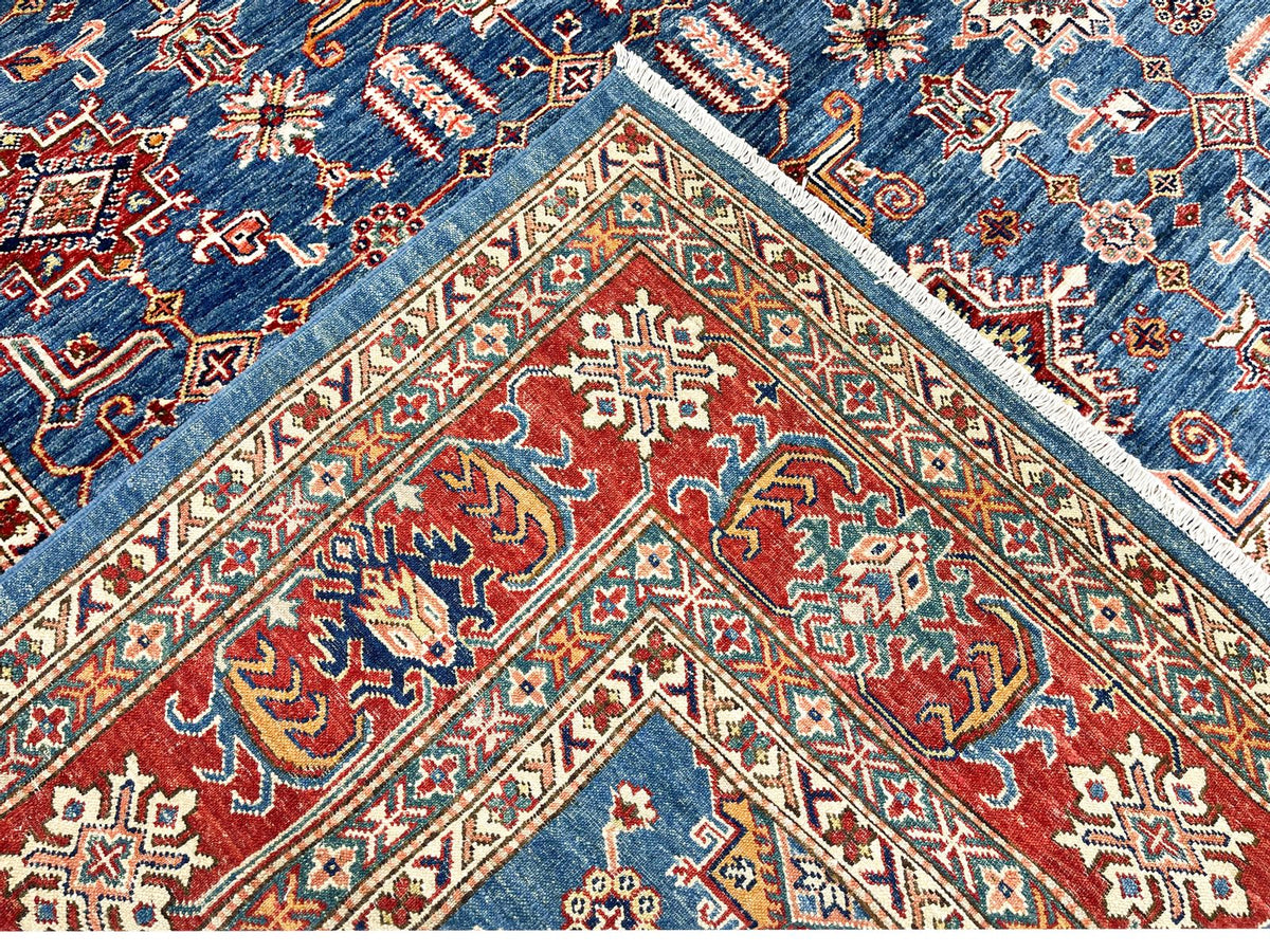 7x10 Light Blue and Red Kazak Tribal Rug