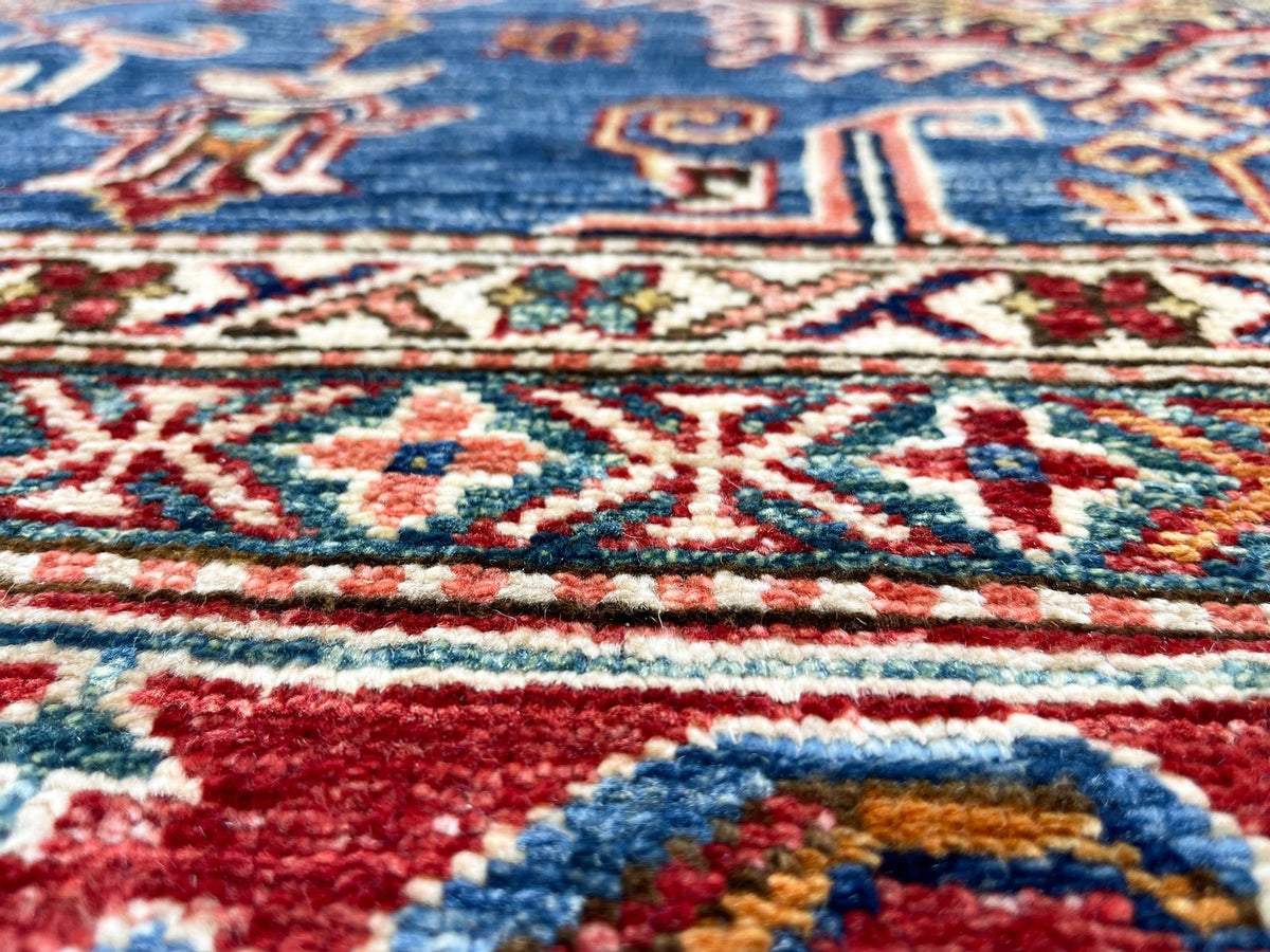 7x10 Light Blue and Red Kazak Tribal Rug