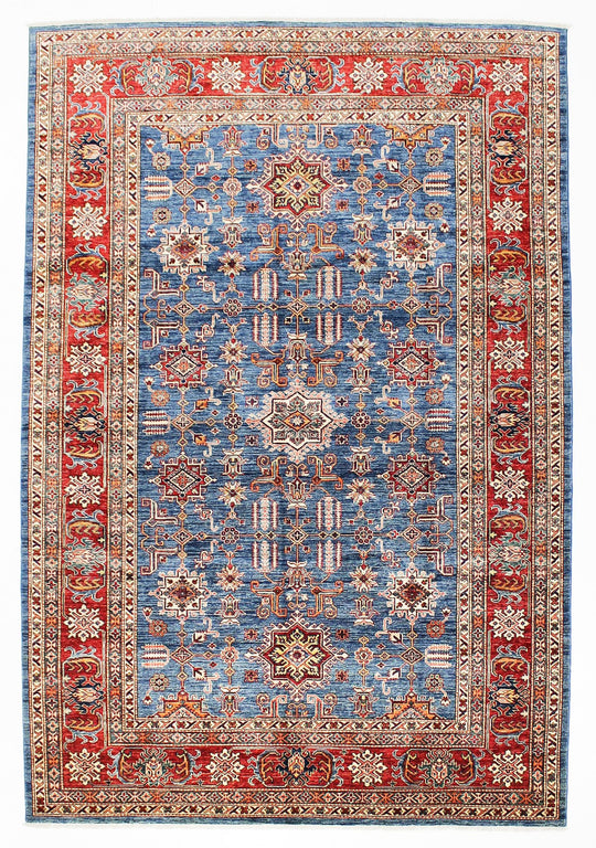 7x10 Light Blue and Red Kazak Tribal Rug