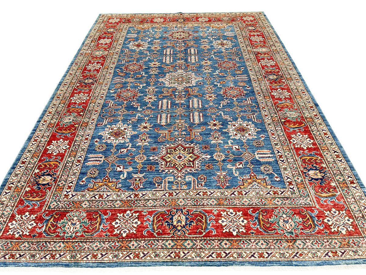 7x10 Light Blue and Red Kazak Tribal Rug