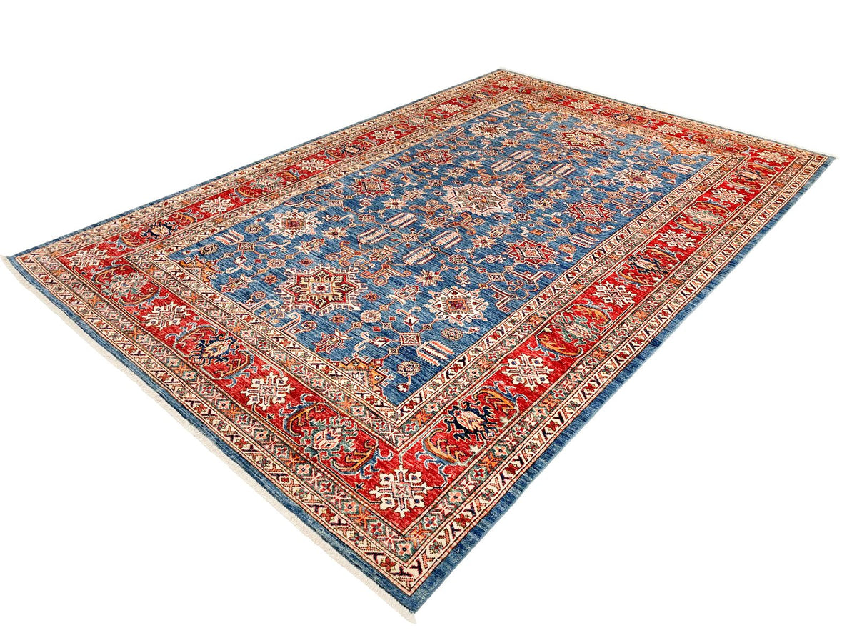 7x10 Light Blue and Red Kazak Tribal Rug