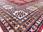 8x10 Ivory and Red Kazak Tribal Rug