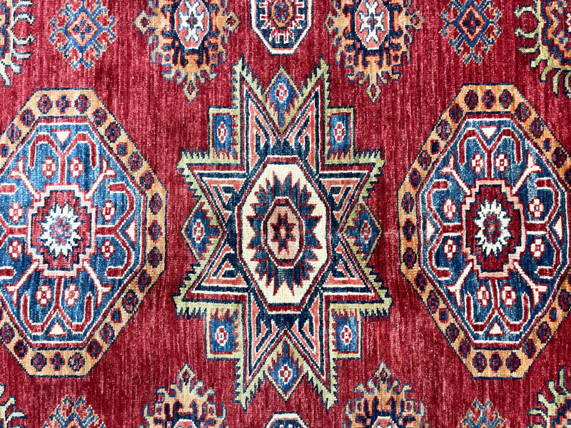 8x10 Ivory and Red Kazak Tribal Rug