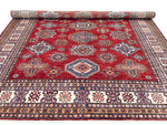 8x10 Ivory and Red Kazak Tribal Rug