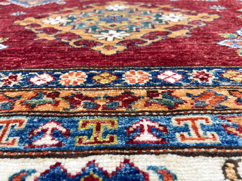 8x10 Red and Ivory Kazak Tribal Rug