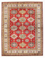 8x10 Red and Ivory Kazak Tribal Rug