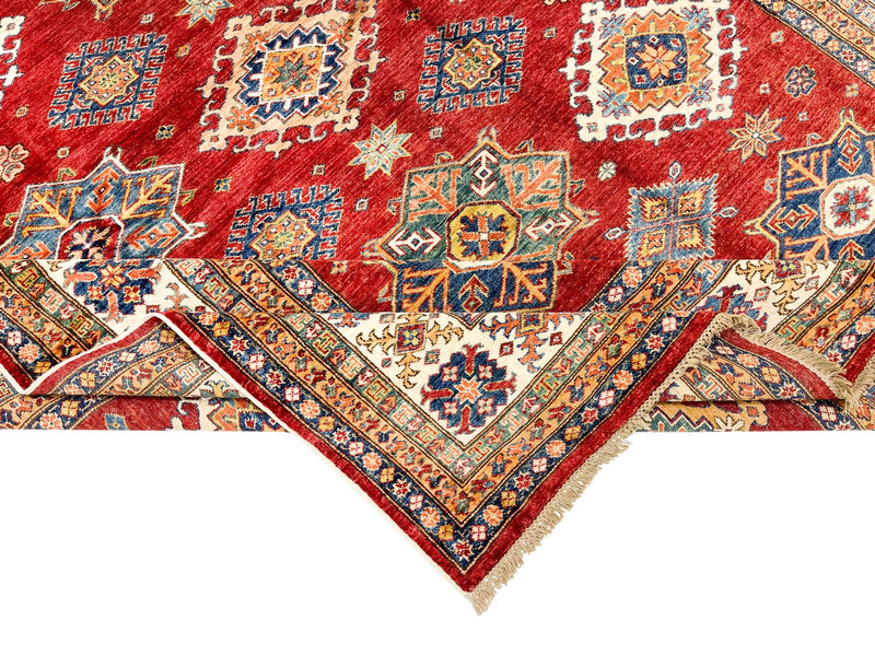 8x10 Red and Ivory Kazak Tribal Rug