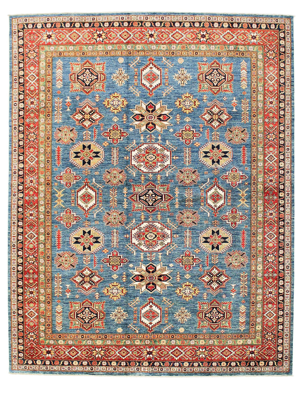 8x10 Light Blue and Red Kazak Tribal Rug