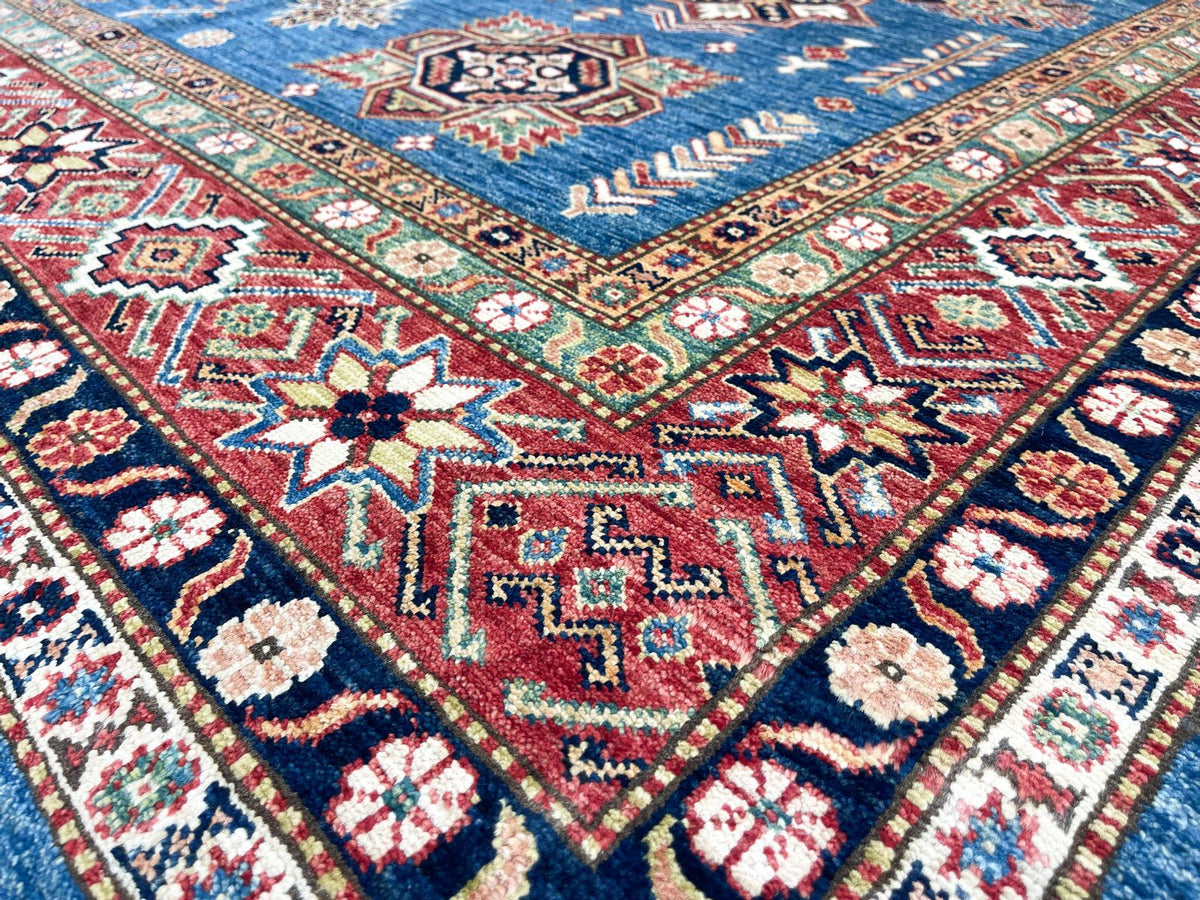 8x10 Light Blue and Red Kazak Tribal Rug