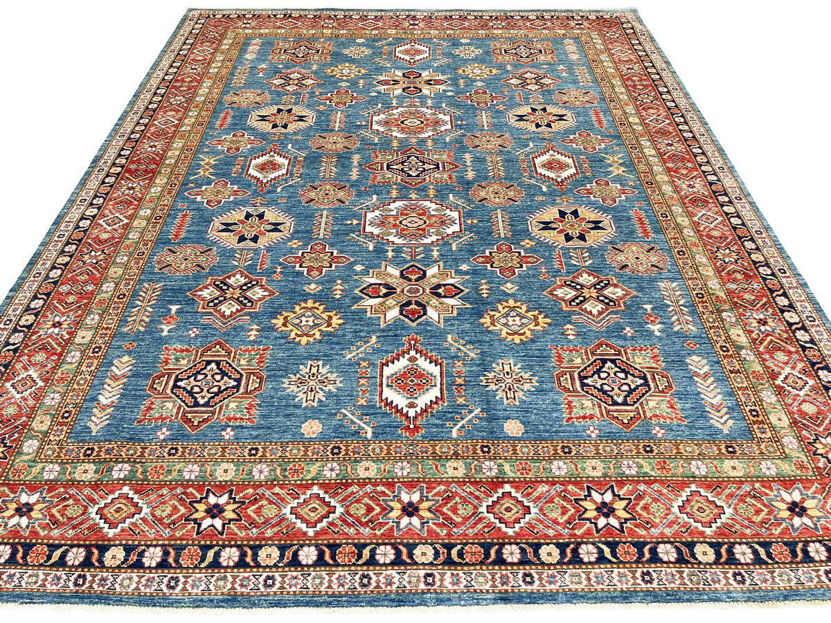 8x10 Light Blue and Red Kazak Tribal Rug