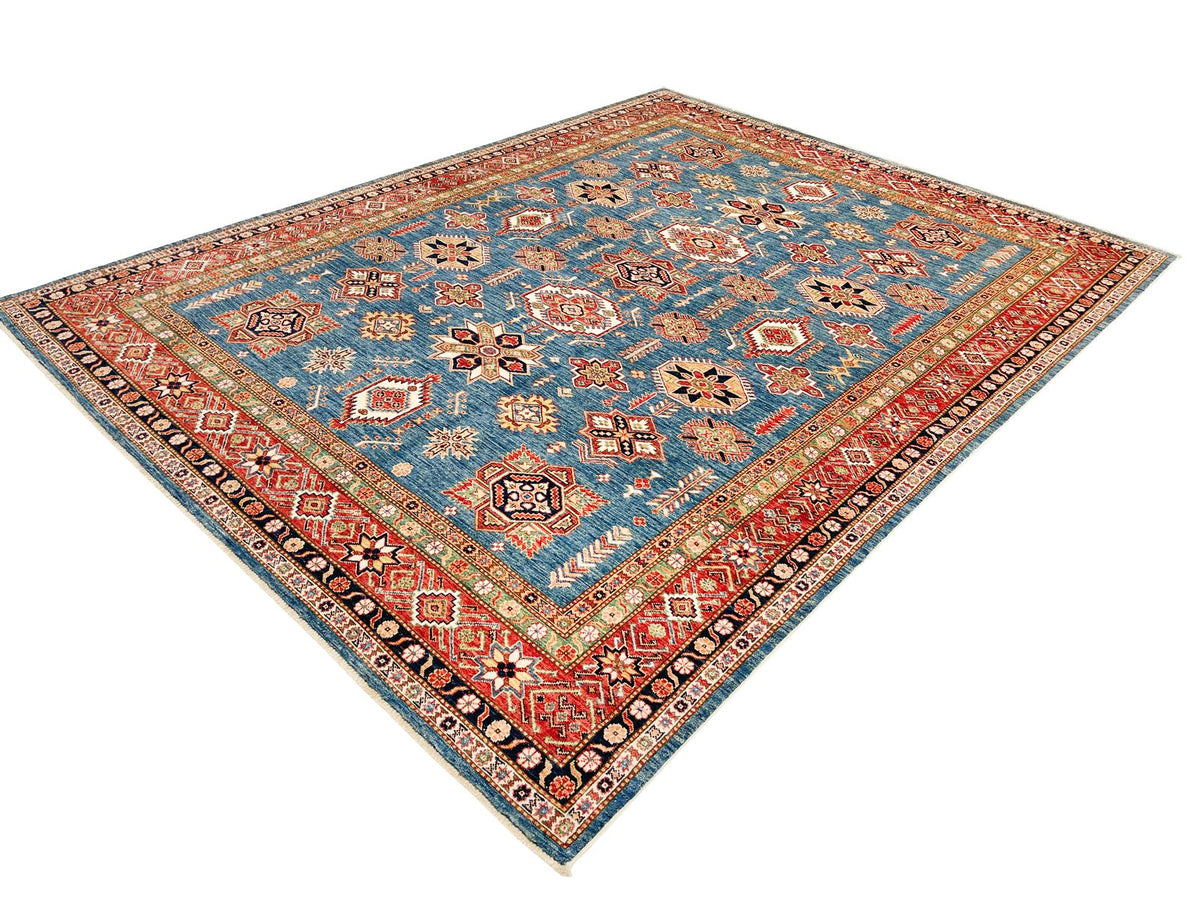 8x10 Light Blue and Red Kazak Tribal Rug