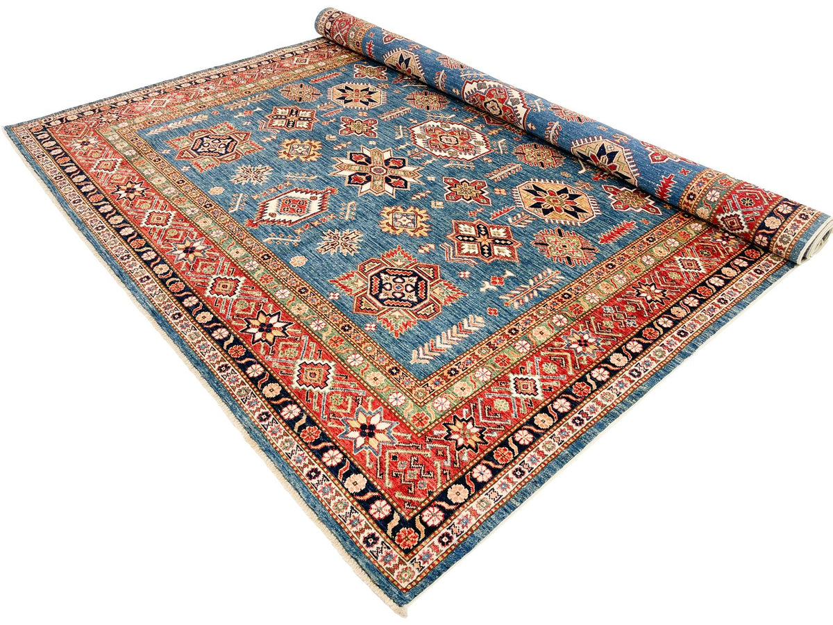 8x10 Light Blue and Red Kazak Tribal Rug
