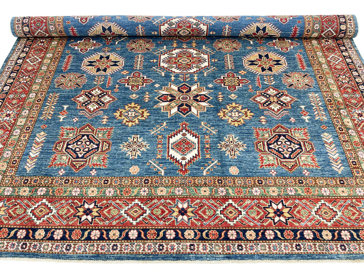 8x10 Light Blue and Red Kazak Tribal Rug