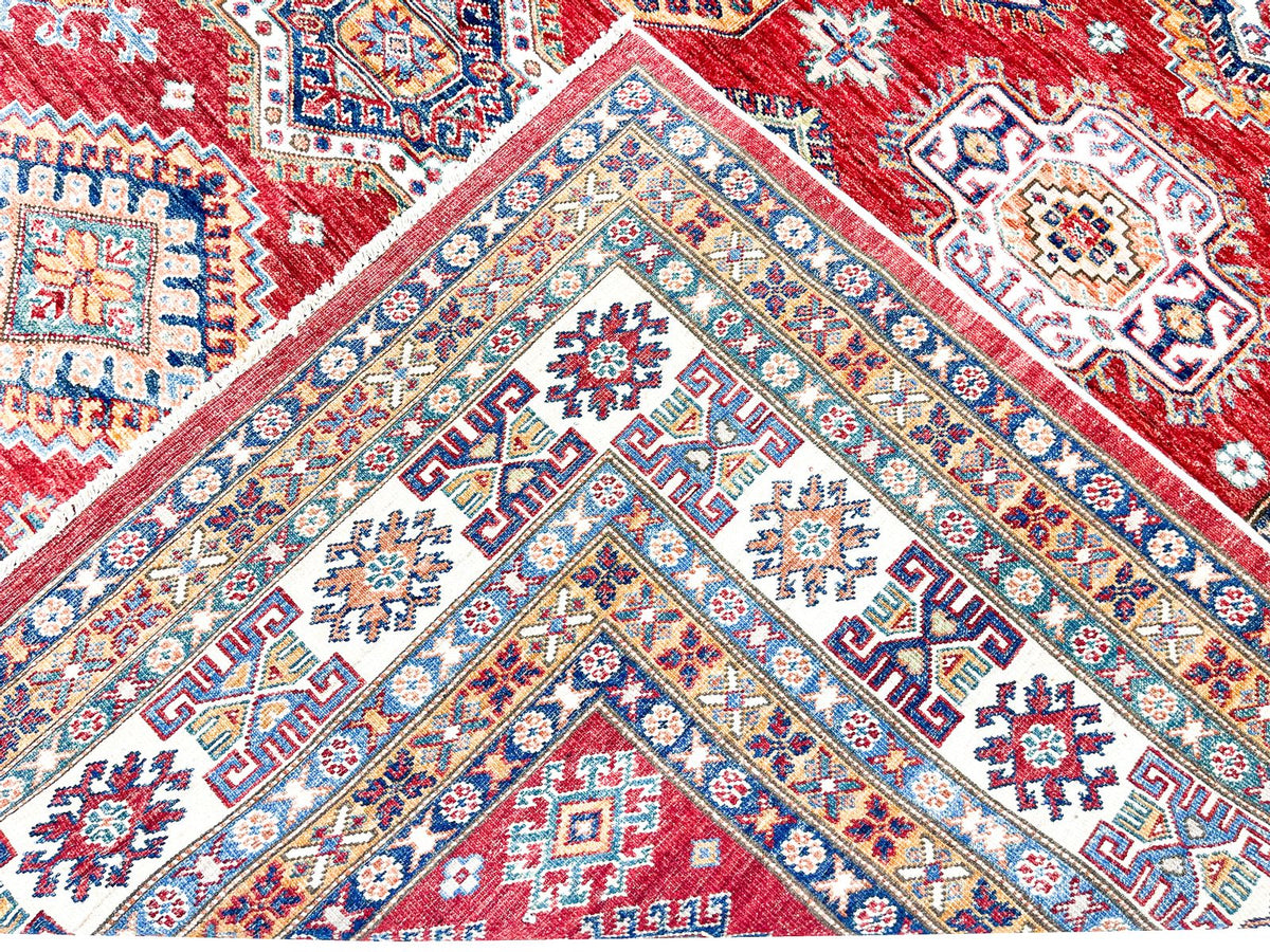 8x10 Red and Ivory Kazak Tribal Rug