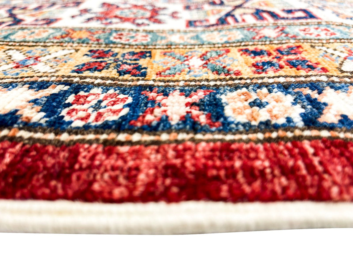 8x10 Red and Ivory Kazak Tribal Rug