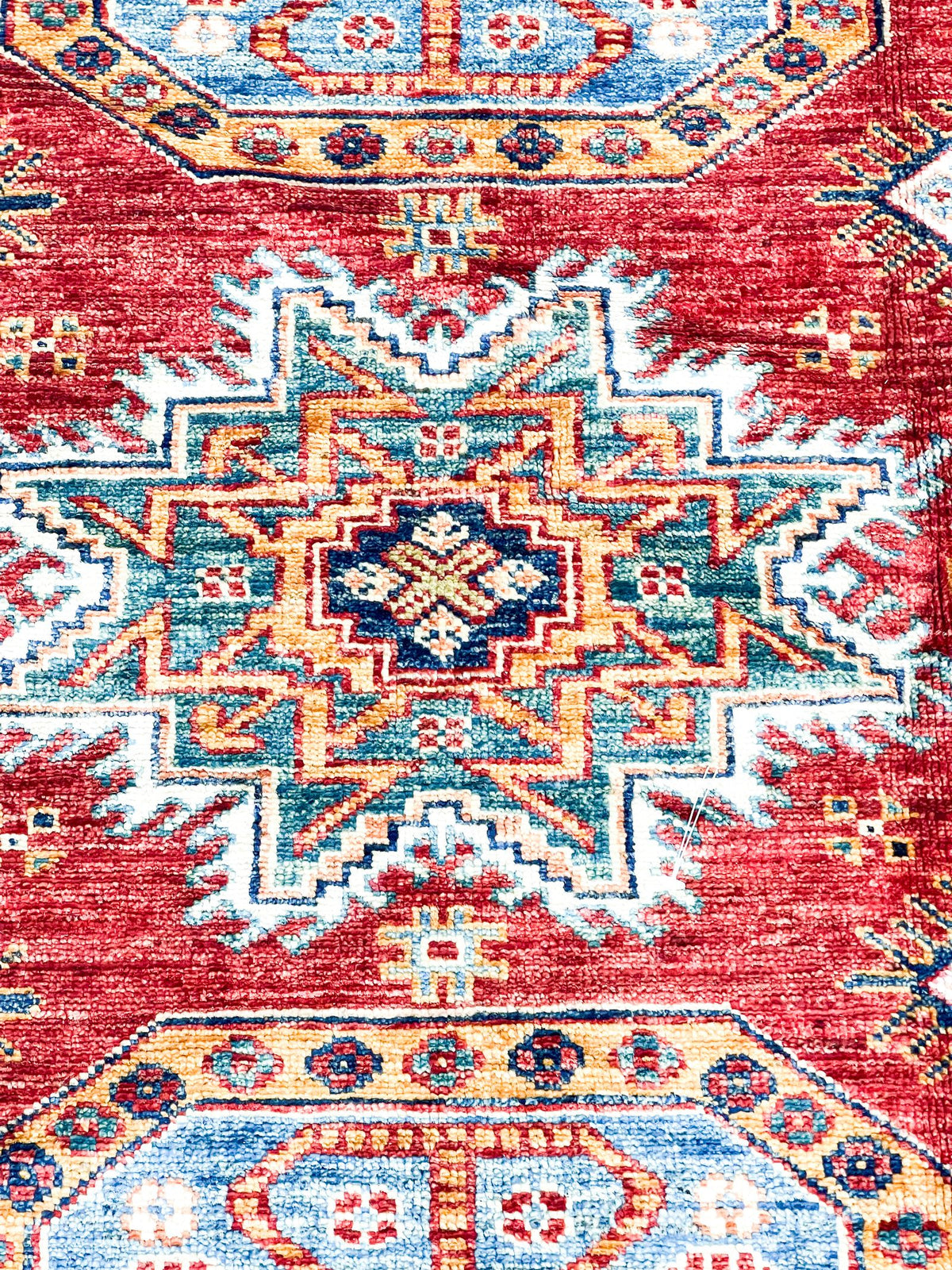 8x10 Red and Ivory Kazak Tribal Rug