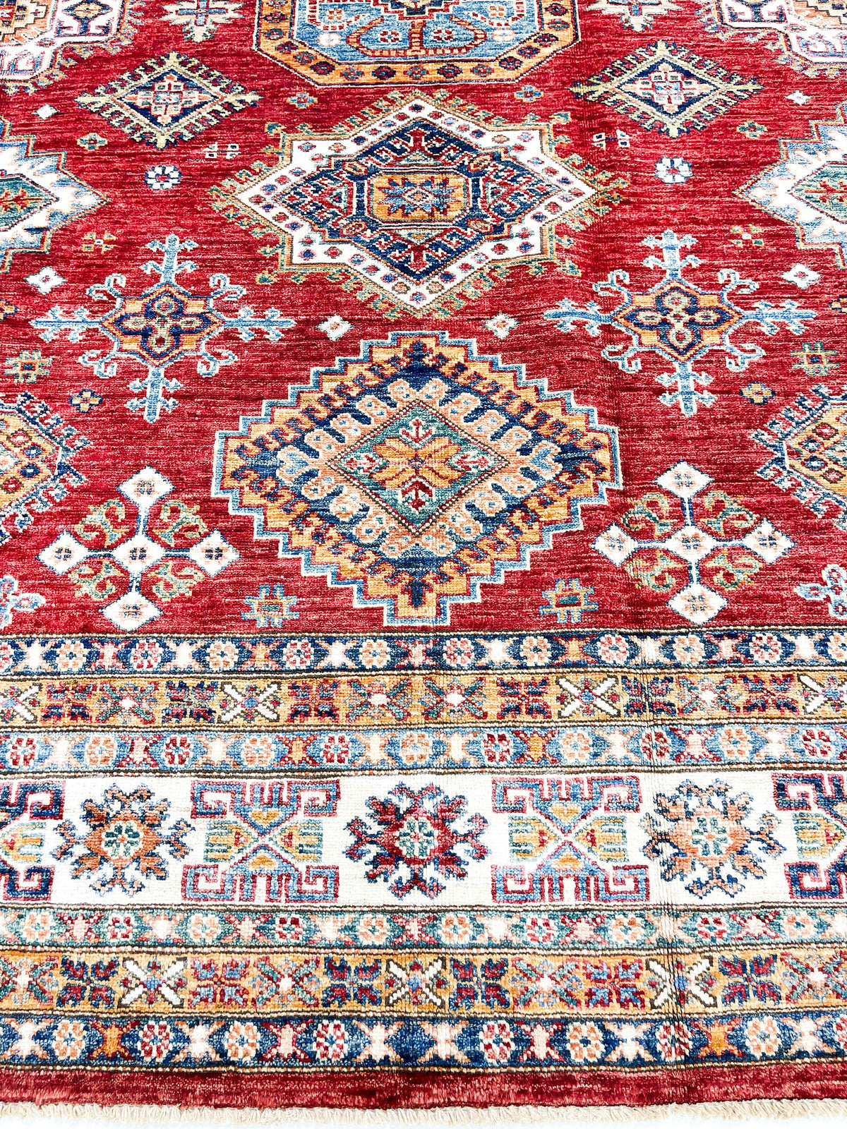 8x10 Red and Ivory Kazak Tribal Rug