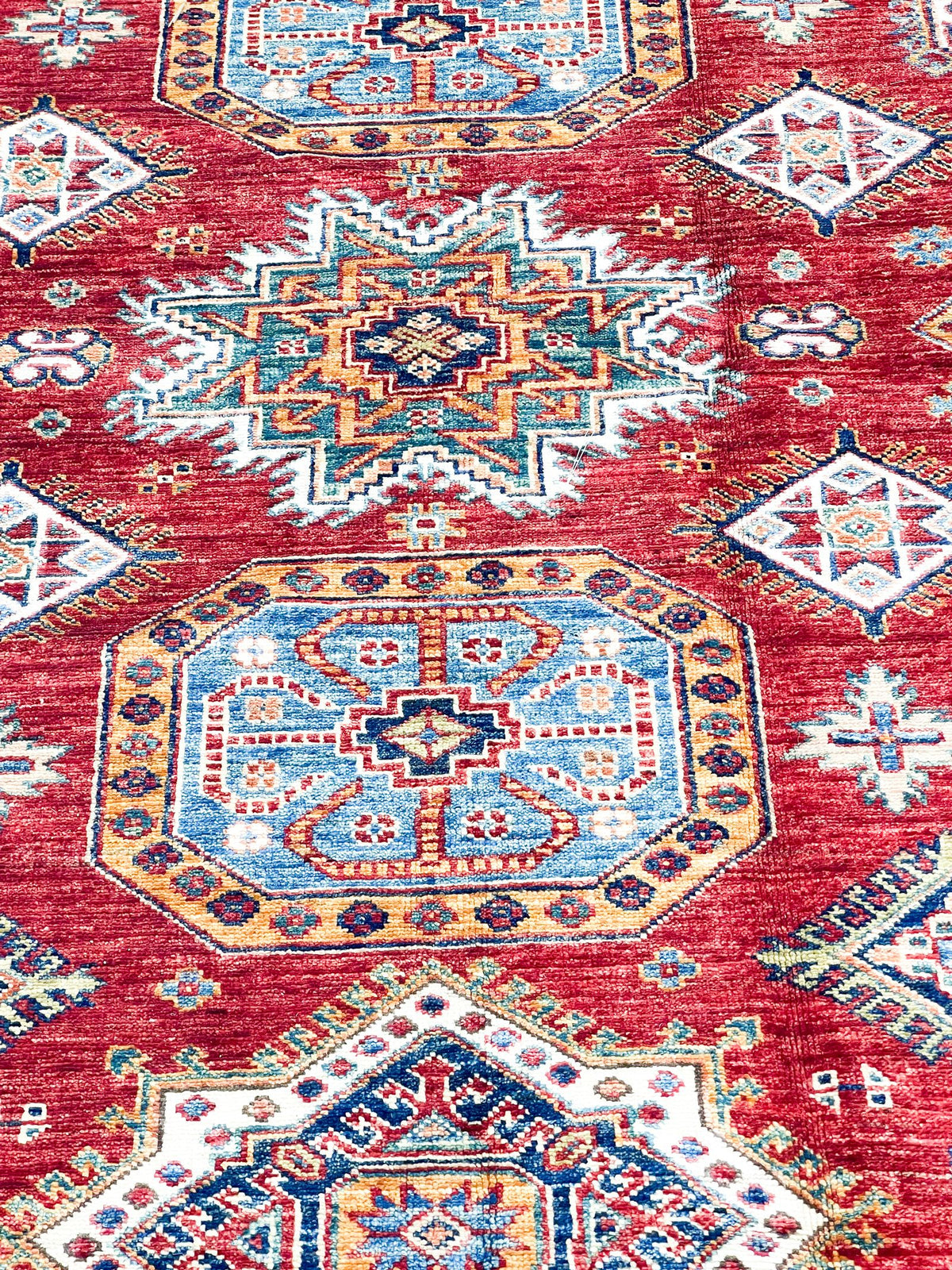 8x10 Red and Ivory Kazak Tribal Rug
