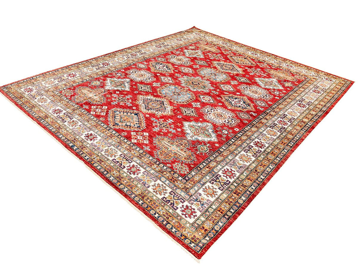 8x10 Red and Ivory Kazak Tribal Rug
