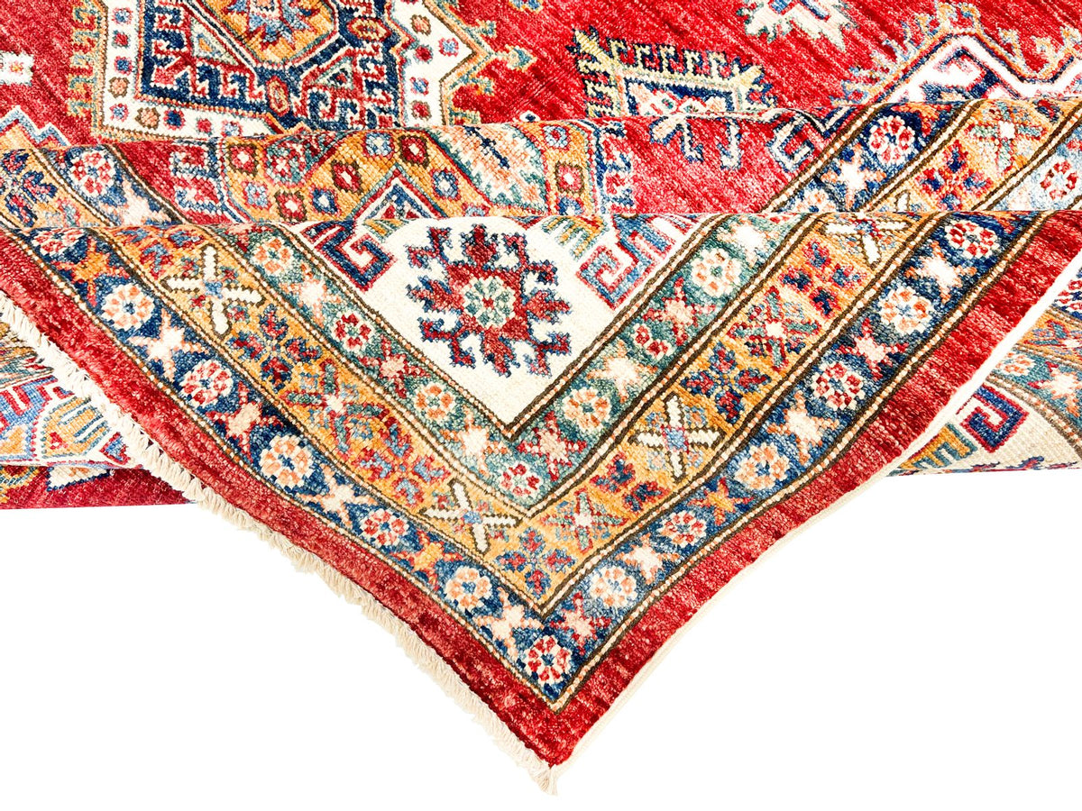 8x10 Red and Ivory Kazak Tribal Rug