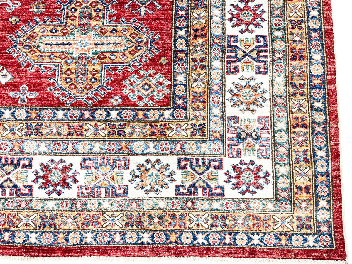 8x10 Red and Ivory Kazak Tribal Rug