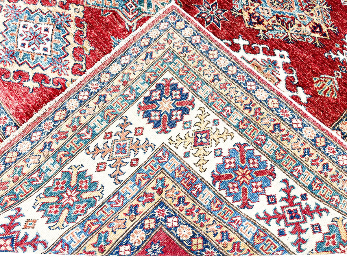 8x10 Red and Ivory Kazak Tribal Rug