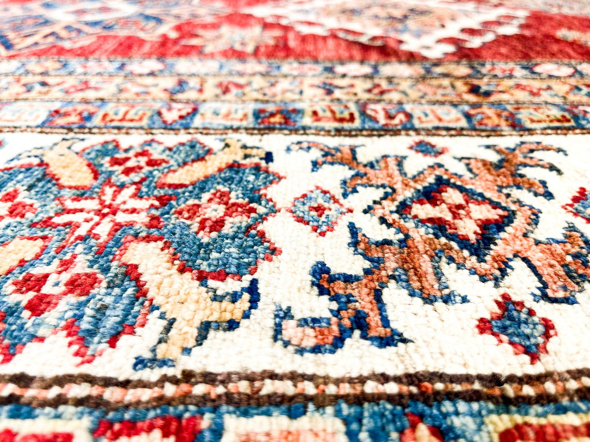 8x10 Red and Ivory Kazak Tribal Rug