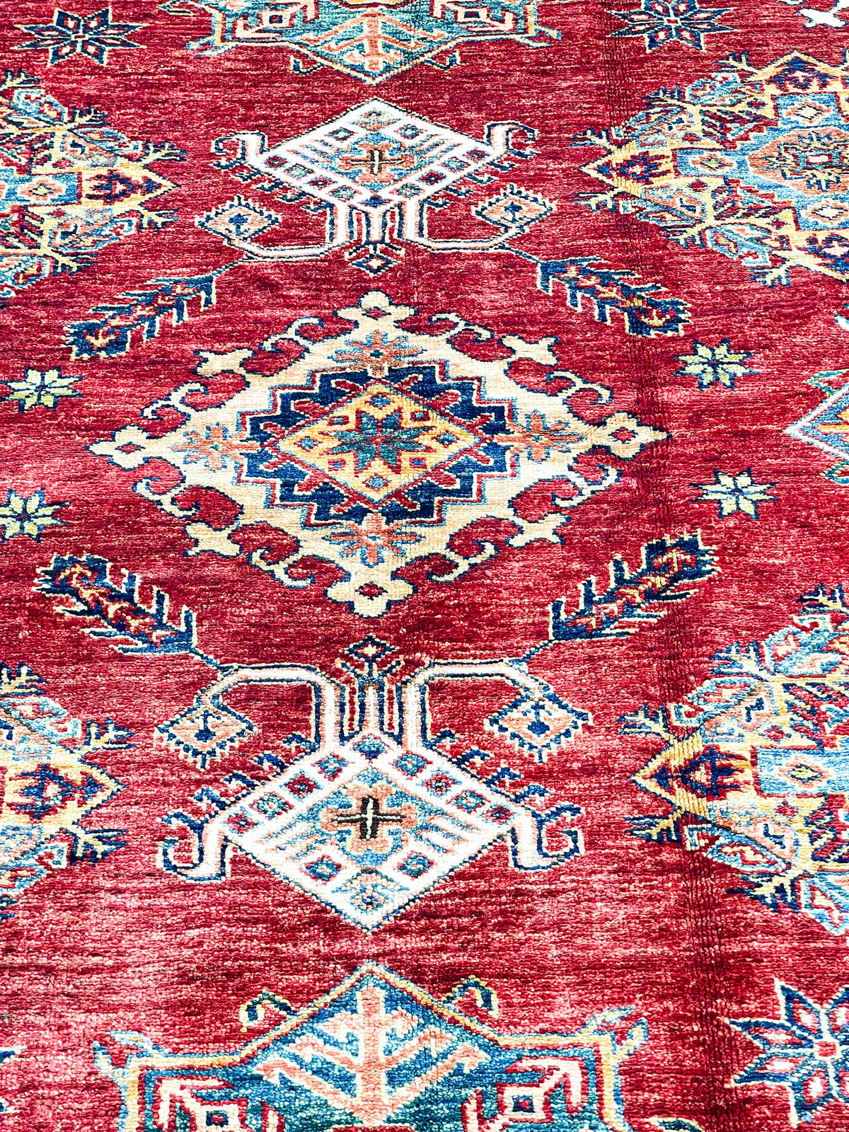8x10 Red and Ivory Kazak Tribal Rug