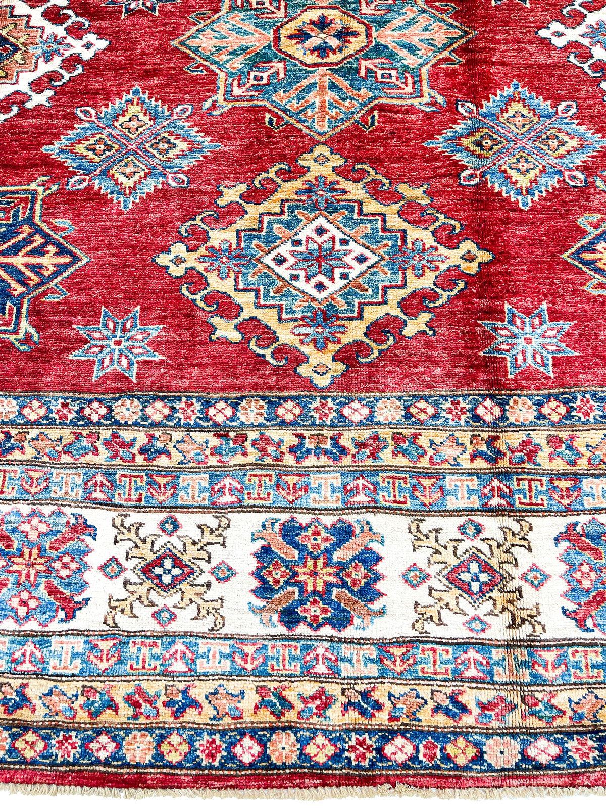 8x10 Red and Ivory Kazak Tribal Rug