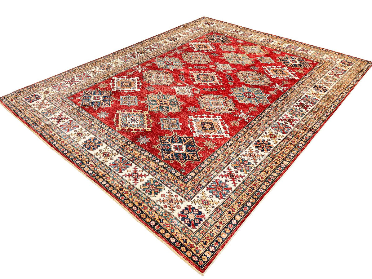 8x10 Red and Ivory Kazak Tribal Rug