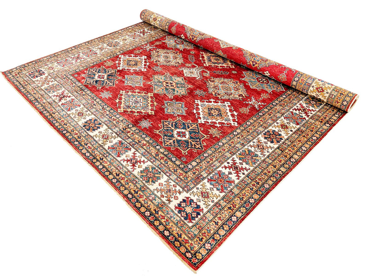 8x10 Red and Ivory Kazak Tribal Rug