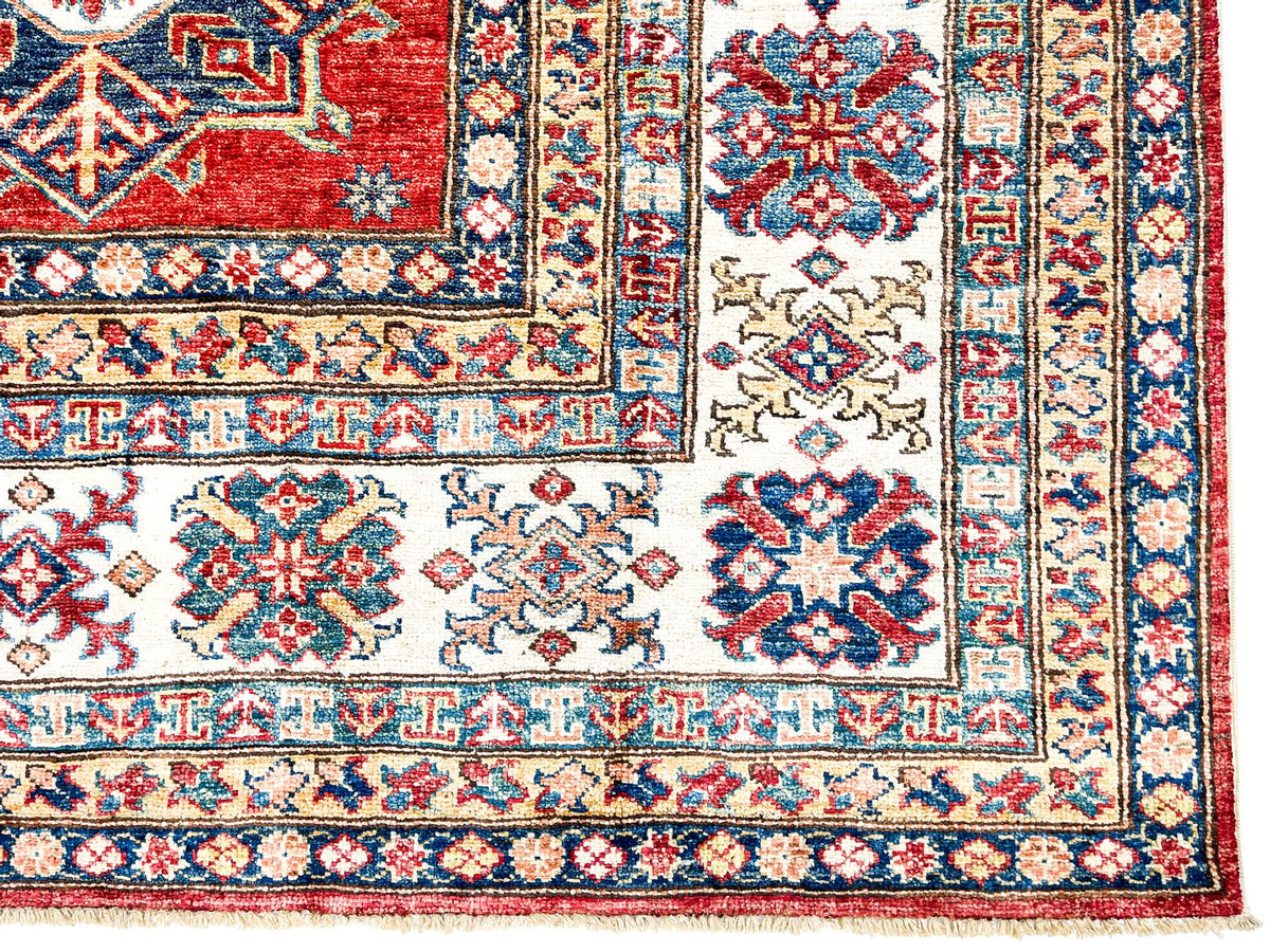 8x10 Red and Ivory Kazak Tribal Rug