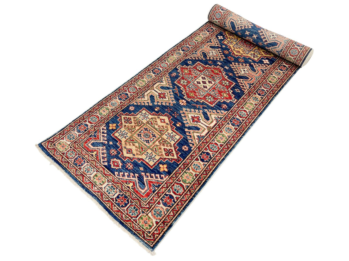 3x10 Navy Blue and Ivory Kazak Tribal Runner