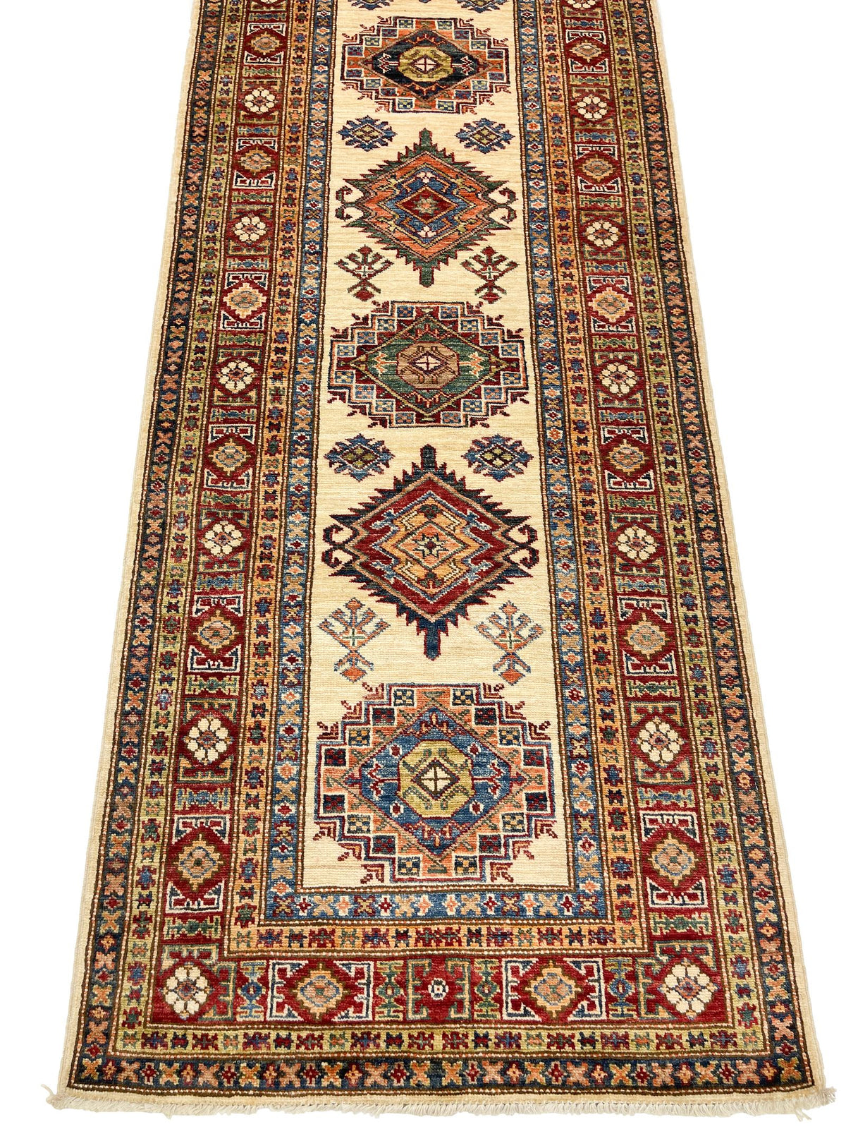 3x14 Ivory and Red Kazak Tribal Runner