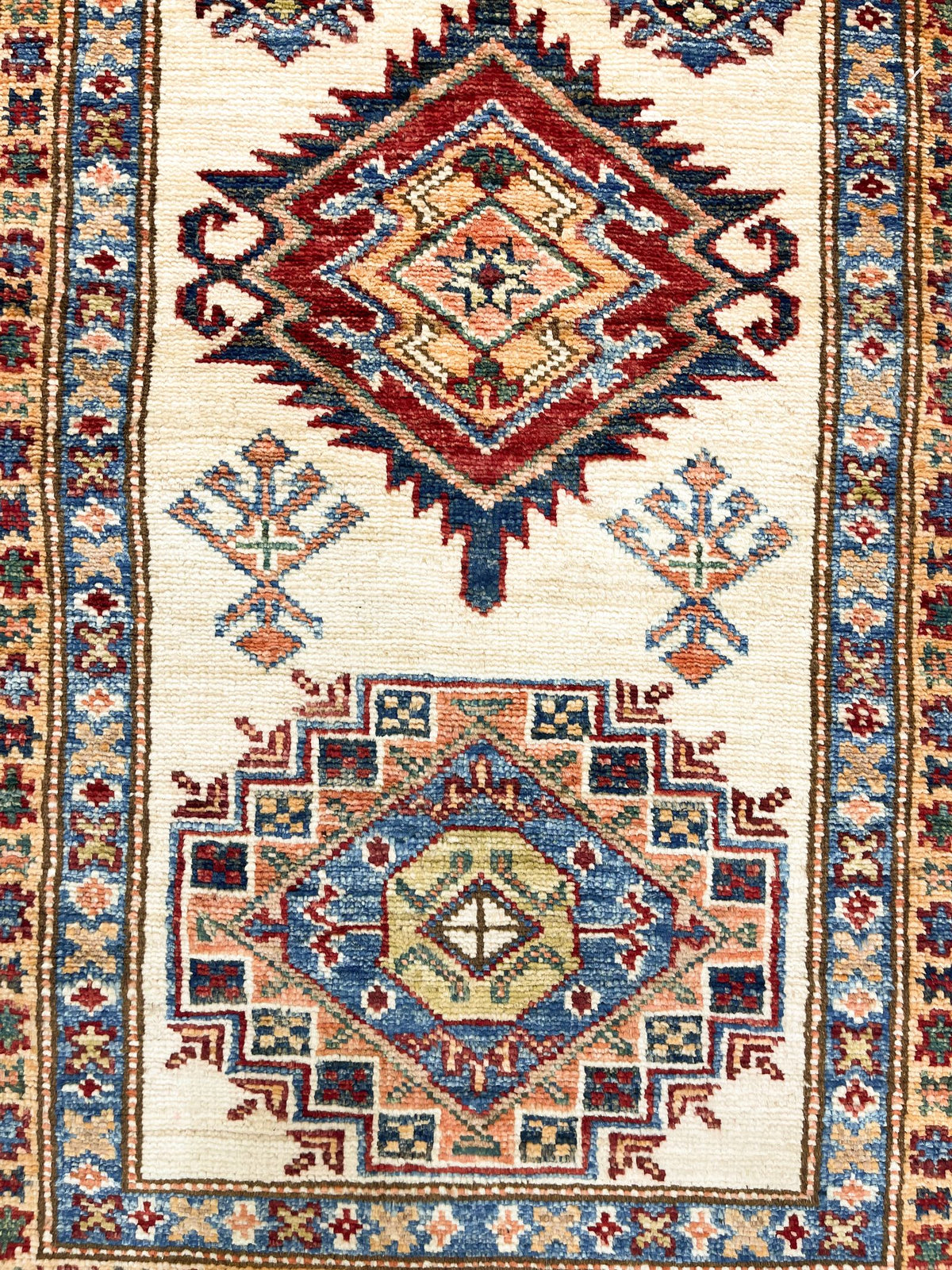 3x14 Ivory and Red Kazak Tribal Runner