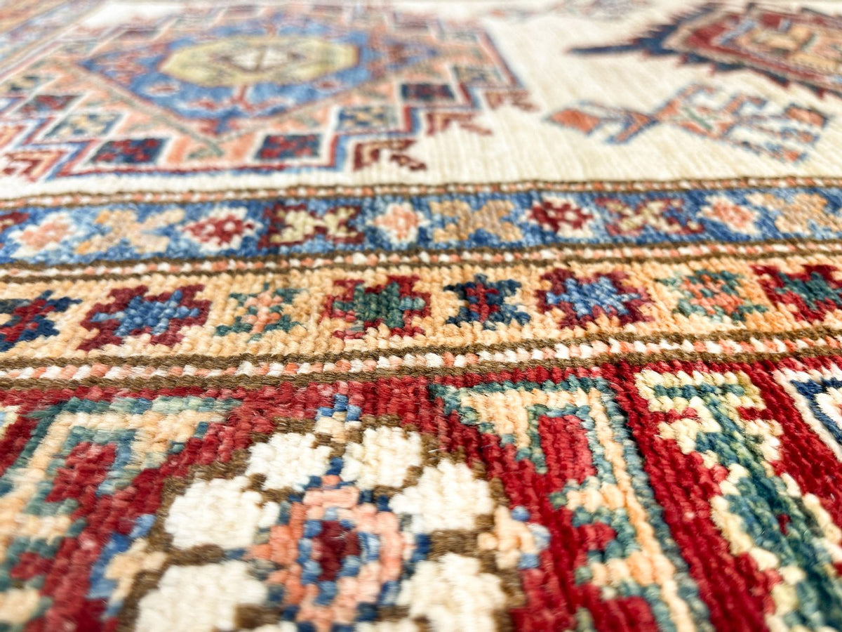 3x14 Ivory and Red Kazak Tribal Runner