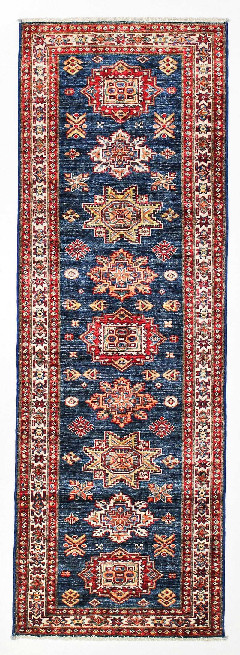 3x8 Navy and Red Kazak Tribal Runner